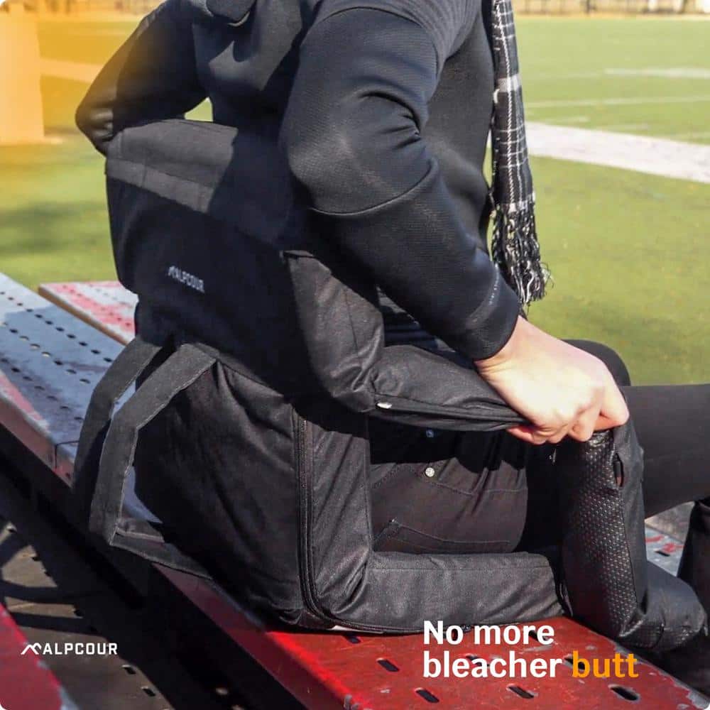 Black Heated Massage Reclining Stadium Seat with Armrests and Pockets