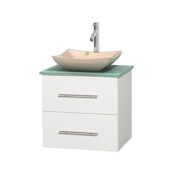 Wyndham Collection Centra 24 in. Vanity in White with Glass Vanity Top in Green and Sink