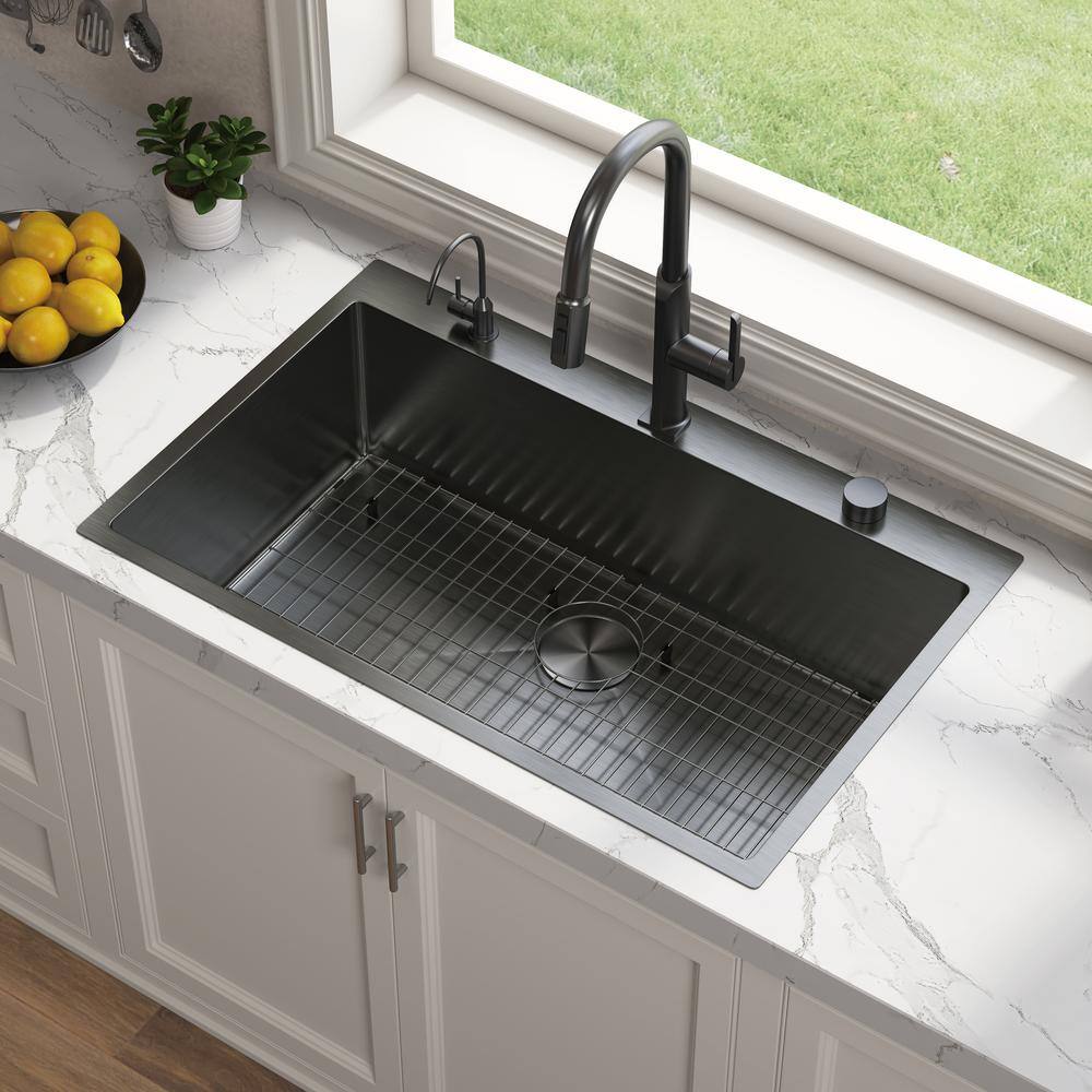 33" Gunmetal Black Stainless Steel Single Bowl Drop-In Kitchen Sink