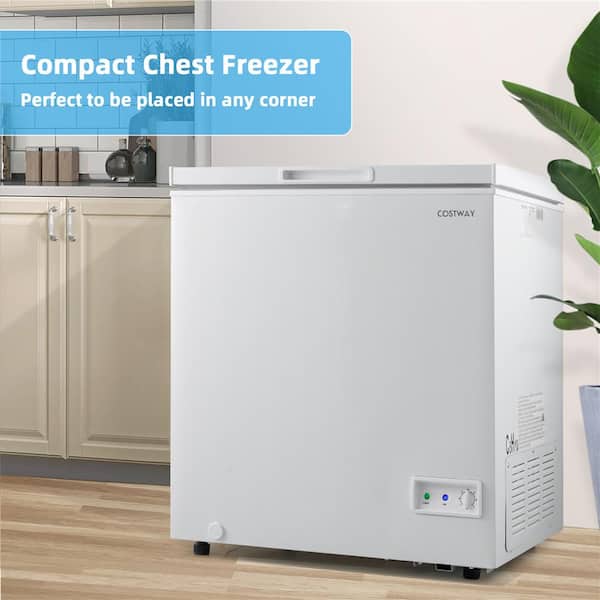 Small Chest Freezer 3.5 Cu.Ft, Mini Deep Freezer with Removable Wire Basket  & Adjustable Thermostat Control, White