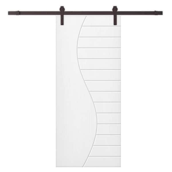 CALHOME 42 in. x 80 in. White Stained Composite MDF Paneled Interior Sliding Barn Door with Hardware Kit