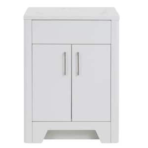 Branine 24 in. W x 19 in. D x 33 in. H Single Sink Freestanding Bath Vanity in White with White Cultured Marble Top