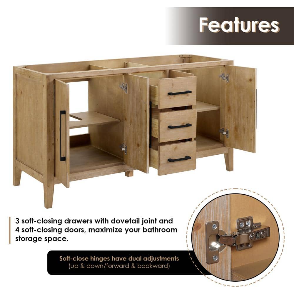 Laurel 59.2" Weathered Fir Double Bathroom Vanity Base