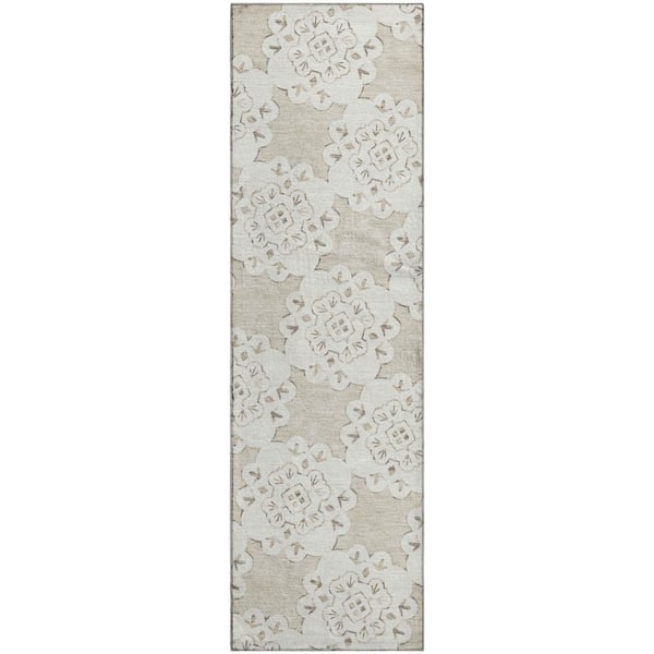 Mayfield Premium Machine Washable Abstract AMF2352 Beige 2 ft. x 7 ft. Runner Rug