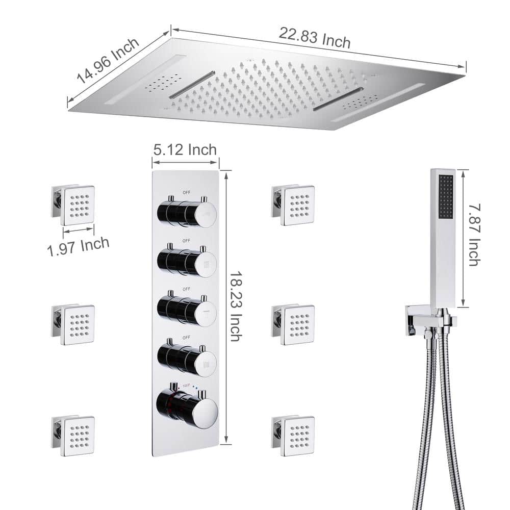Chrome Ceiling Mounted LED Shower System with Bluetooth Speaker
