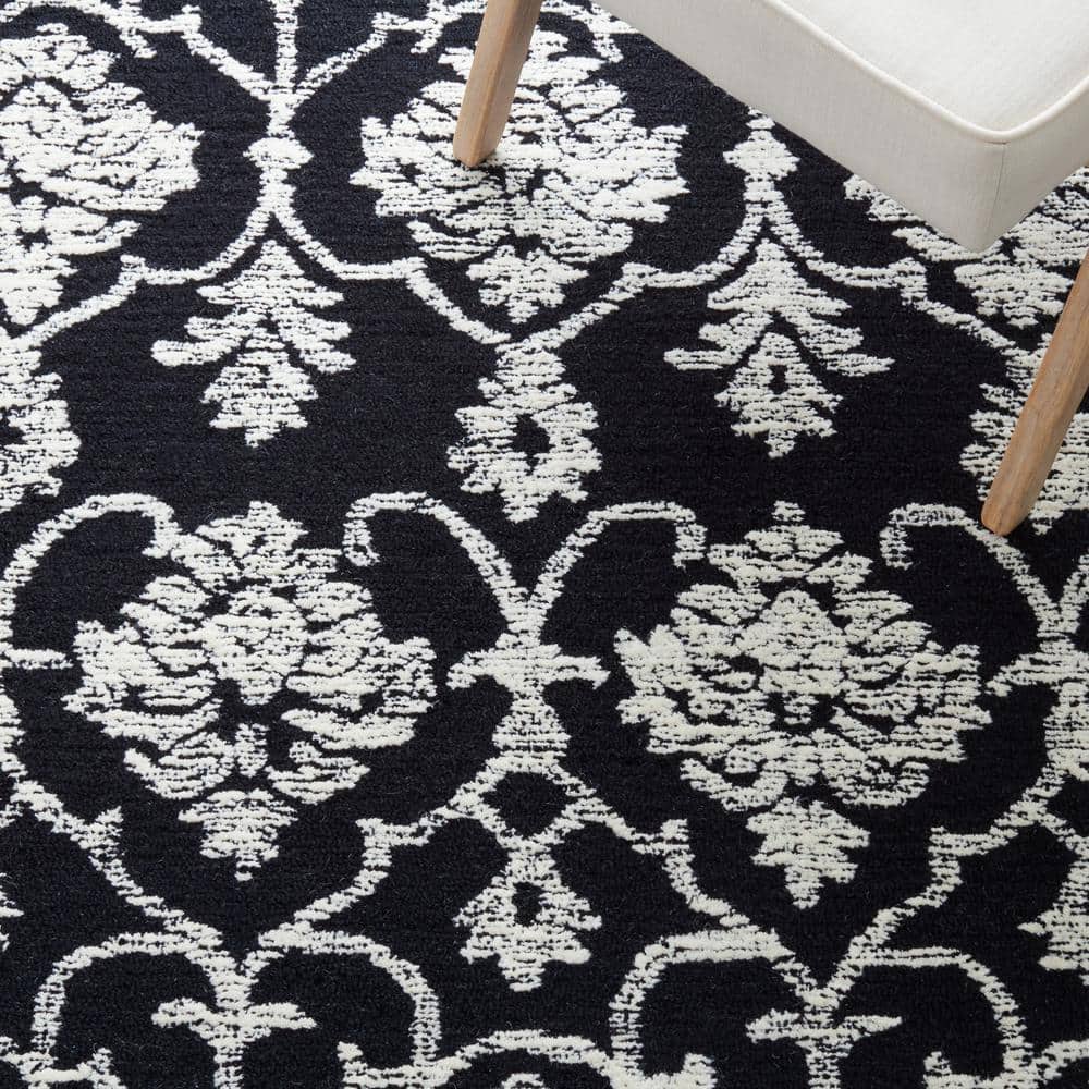 Elegant Floral Hand-Tufted Wool Runner Rug in Black - 27" x 7"