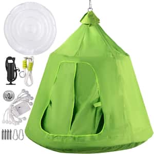 Hanging Tree Tent Max. 440 lb. Capacity Tree Tent Swing with LED Rainbow Lights Ceiling Hammock Tent, Green
