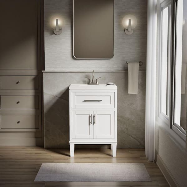Chesil 24in. Single Sink Freestanding White Bath Vanity with Bianco Bella Quartz Top Assembled
