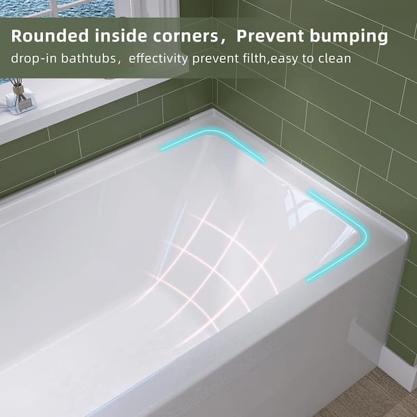 60 in. x 32 in. Alcove Rectangular Soaking Bathtub with Left Drain Chrome Finish Acrylic Apron Skirt Bathtub White