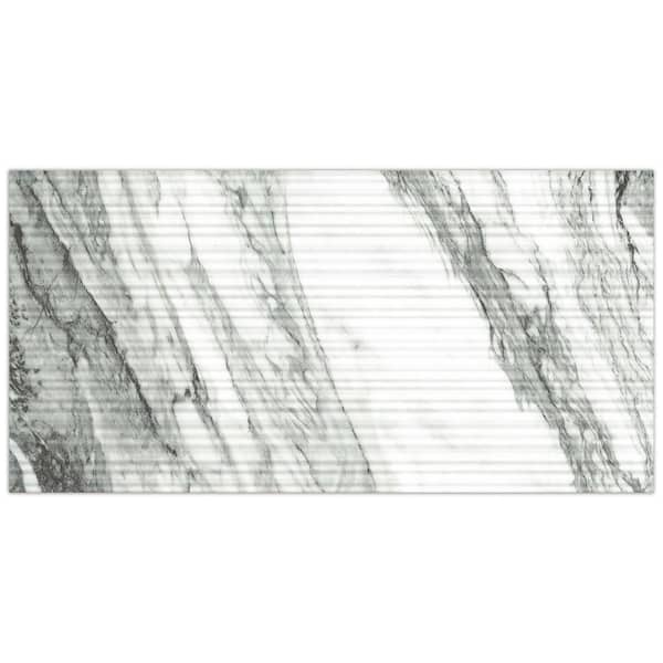 Merola Tile Touche Pleated Deco Zebre 6 in. x 8 in. Porcelain Floor and Wall Take Home Tile Sample
