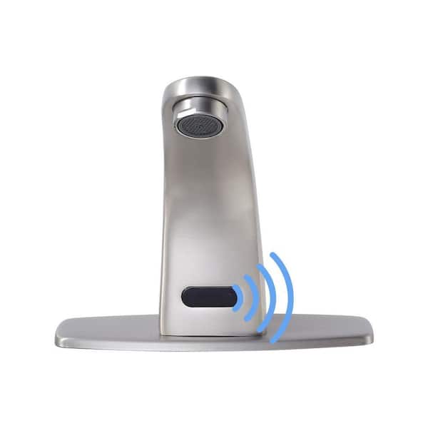 Automatic Sensor Touchless Battery Powered Bathroom Sink Faucet with Deckplate and Mixing Valve in Brushed Nickel