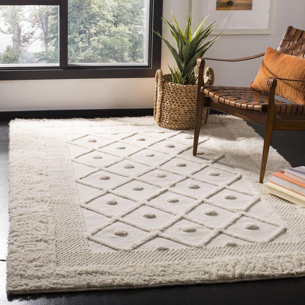 Ivory Hand-Knotted Wool Rectangular Area Rug 3' x 5'