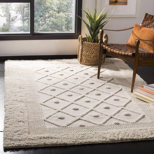 Kenya Ivory Doormat 3 ft. x 5 ft. High-Low Border Trellis Solid Color Area Rug