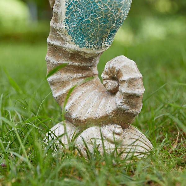 Glitzhome 21 in. H MGO Marine Faux Granite and Mosaic Sea Horse