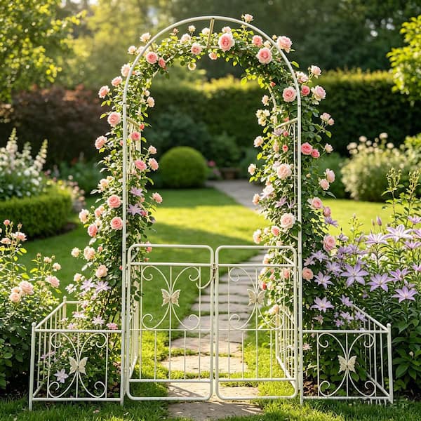 86.6 in. Metal Garden Arch with Gate, Outdoor Garden Arbors and Arches ...