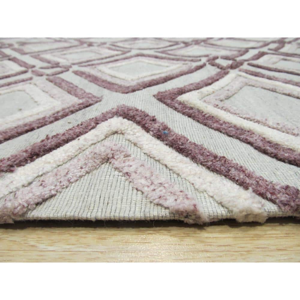 Handmade Geometric Wool Rug in Purple and Beige, 5' x 8'