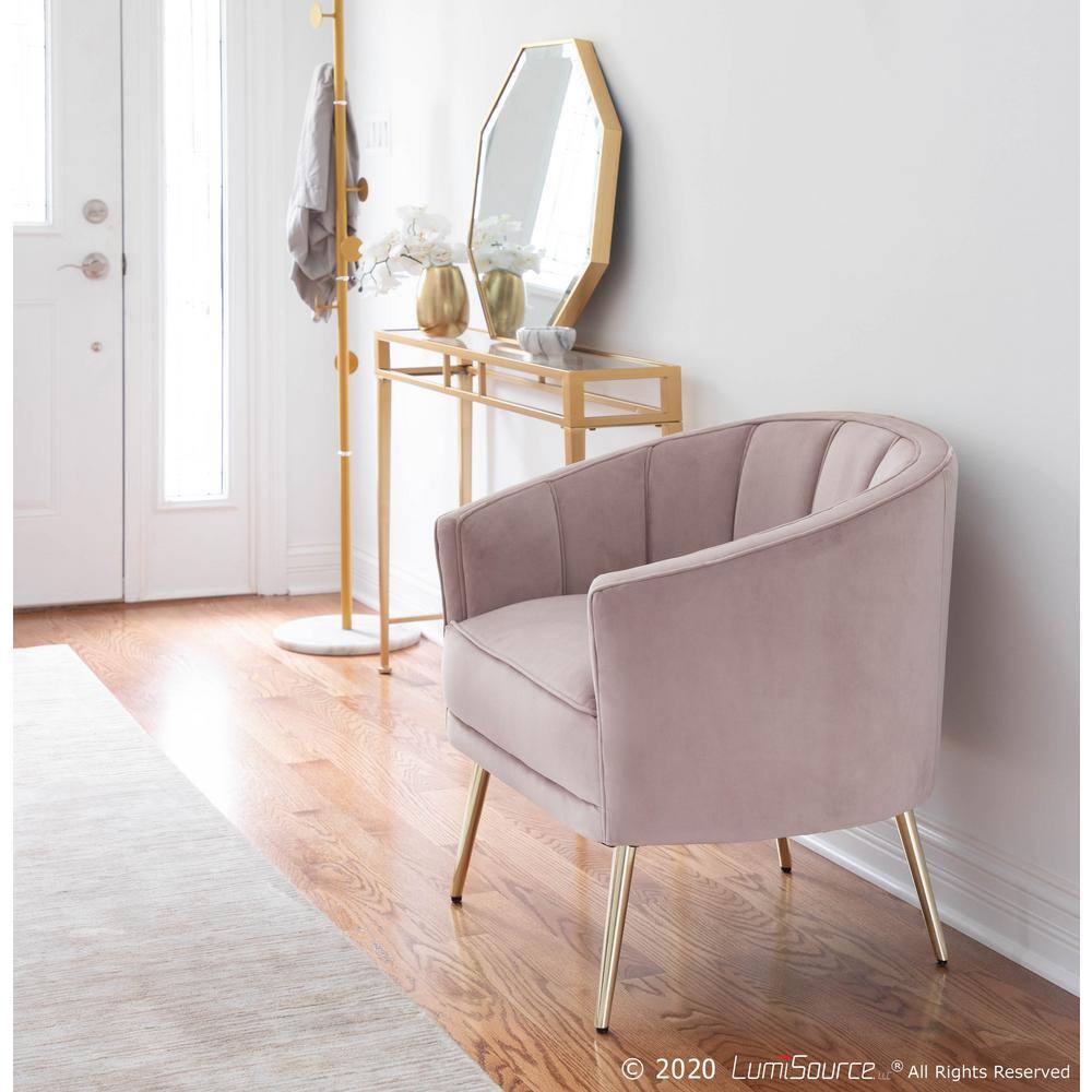 Blush Pink Velvet Barrel Accent Chair with Metal Legs