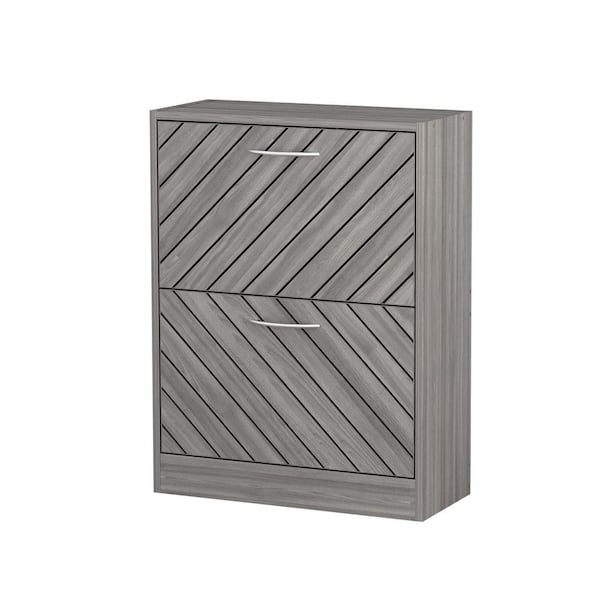 FUFU&GAGA Gray 12-Pair Shoe Storage Cabinet with 2-Drawers and 4-Compartments and Wood Grain