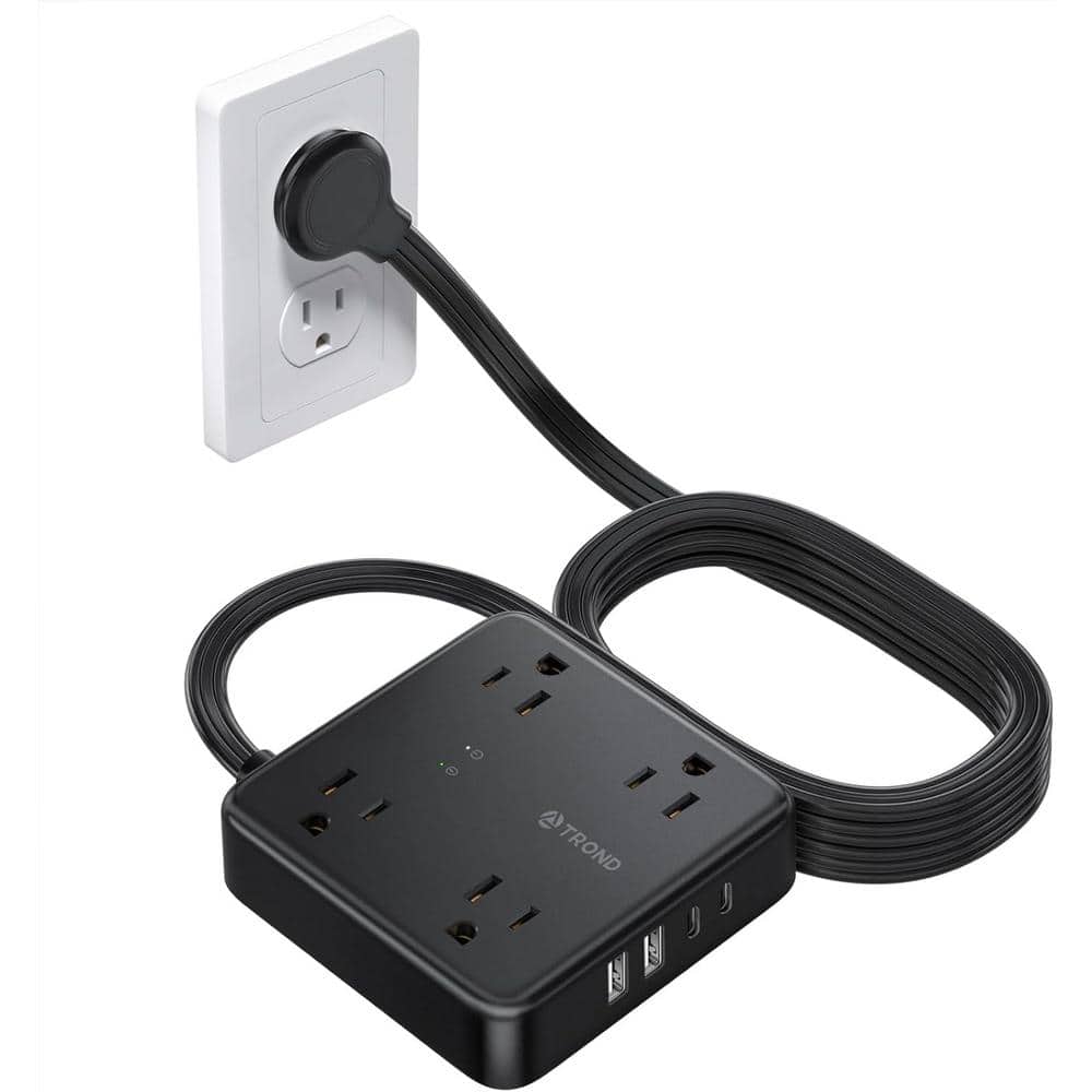 Black 4-Outlet Power Strip with USB-A and USB-C Ports