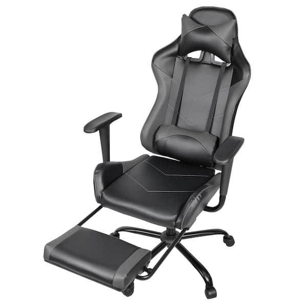 Black Office Chair PC Gaming Chair Ergonomic Desk Chair Executive PU Leather Computer Chair Lumbar Support with Footrest Modern Task Rolling Swivel Racing Chair for Women&Men