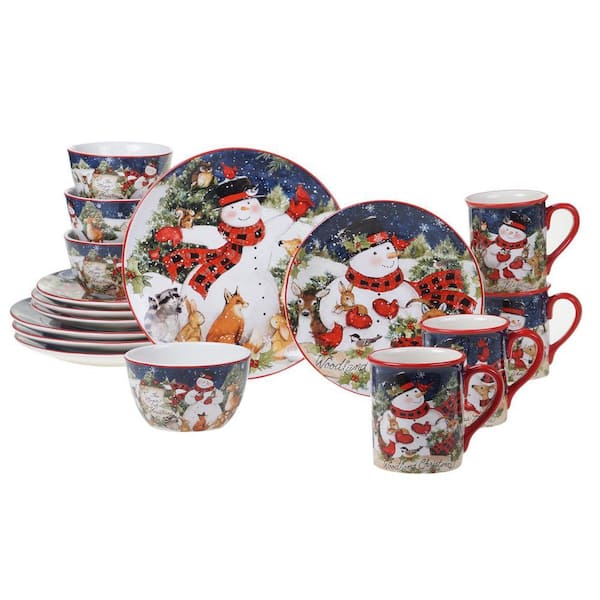 Magic Of Christmas Snowman 16-Piece Multicolored Earthenware Dinnerware Set (Service for 4)