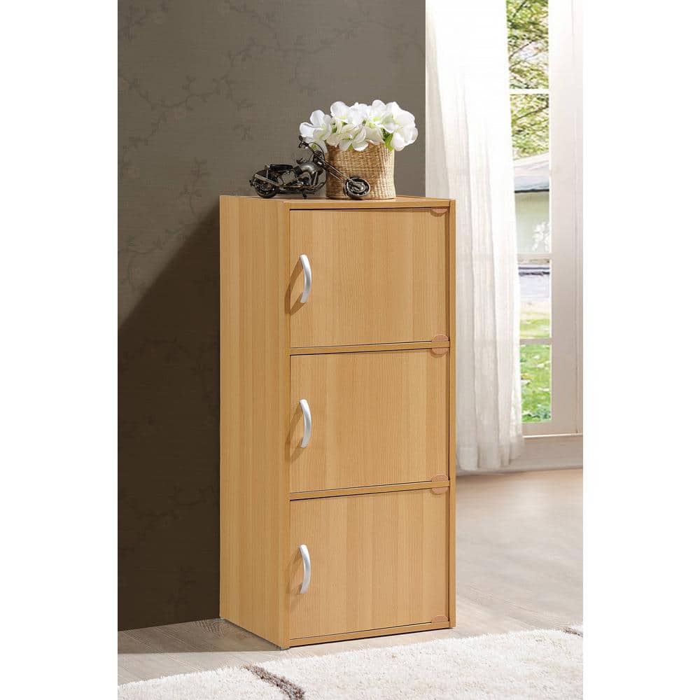 Beech 3-Door Office Storage Cabinet with Silver Handles