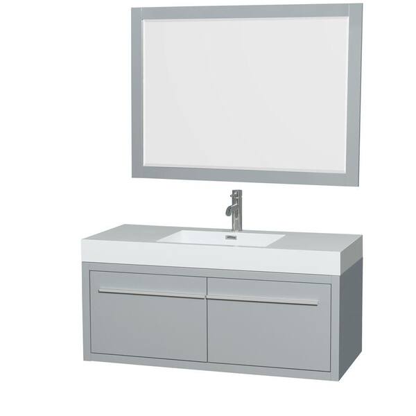 Wyndham Collection Axa 47 in. W x 21 in. D Vanity in Dove Gray with Acrylic Resin Vanity Top in White with White Basin and 46 in. Mirror