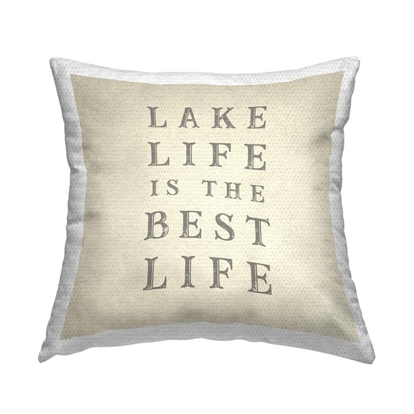 Lake Life is Best Phrase Beige Square Outdoor Throw Pillow