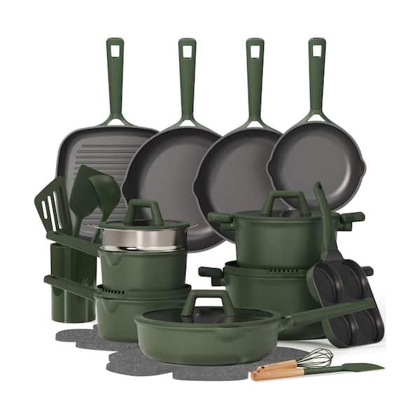 31-Piece Nonstick Granite Finish Die-Cast Aluminum Cookware Set Induction Compatible with Lids and Utensils