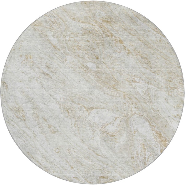 Dream Shag Premium Machine Washable Abstract ADS640 Ivory 8 ft. x 8 ft. Round Rug