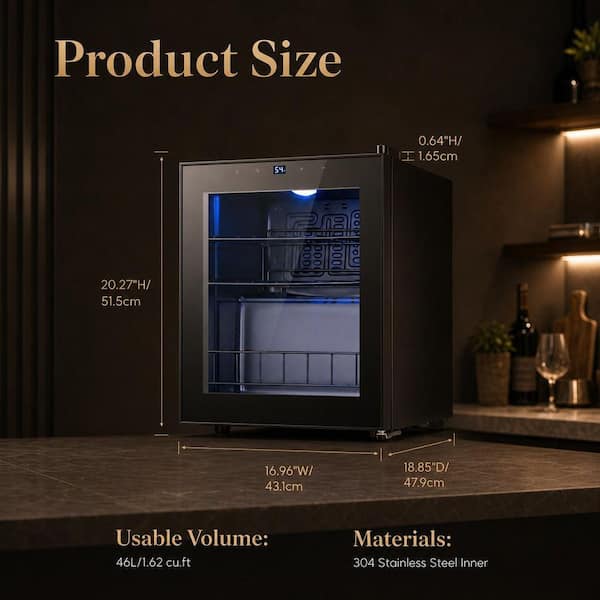 17 in Single Zone 12-Bottles Counter Top/Freestanding Compressor Wine Cooler Fridge Cellar Cooling Unit in Black