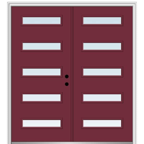 72 in. x 80 in. Davina Left-Hand Inswing 5-Lite Clear Low-E Painted Fiberglass Smooth Prehung Front Door