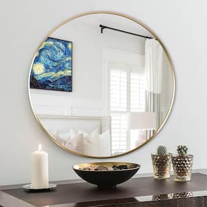 24 in. W x 24 in. H Mordern Round Brushed Aluminum Framed Wall Decorative Bathroom Vanity Mirror in Gold