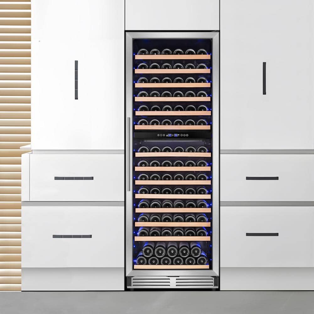 24 in. 13.5 cu. ft. Commercial Refrigerator 150+ Bottles in Black Glass Door Wine Cooler 2-Handles Dual Zone