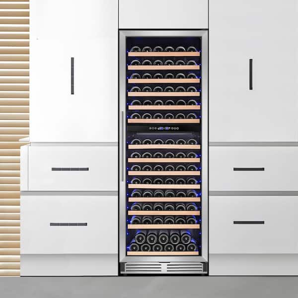 24 in. 13.5 cu. ft. Commercial Refrigerator 150+ Bottles in Black Glass Door Wine Cooler 2-Handles Dual Zone