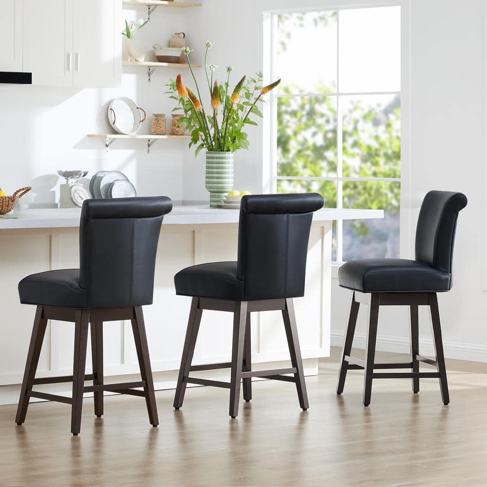 Spruce & Spring Dennis 26 in. Black High Back Solid Wood Frame Swivel ...