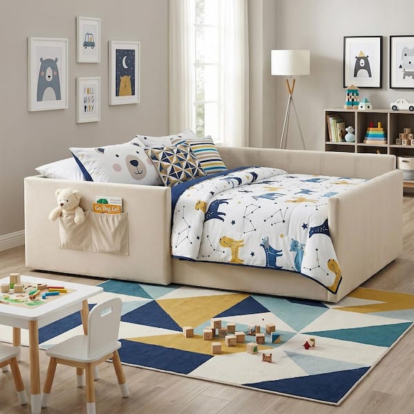 Harper & Bright Designs Beige Full Size Velvet Upholstered Daybed