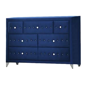 19 in. Blue 7-Drawer Wooden Dresser Without Mirror