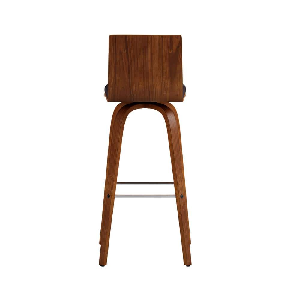 Vienna Contemporary Swivel Bar Stool in Walnut & Brown Leather