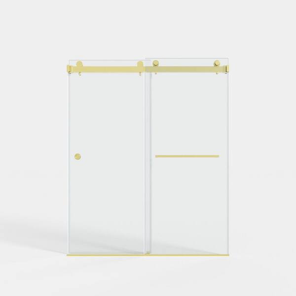 WOODSAM 59 in. W x 72 in. H Sliding Frameless Shower Door in Brushed Gold with 3/8 in. (8 mm) Clear Tempered Glass