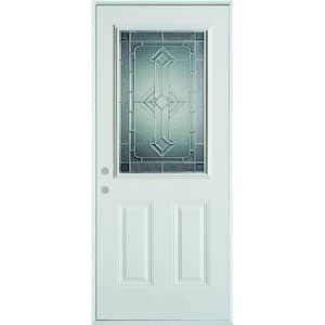 32 in. x 80 in. Neo-Deco Zinc 1/2 Lite 2-Panel Painted White Steel Prehung Front Door