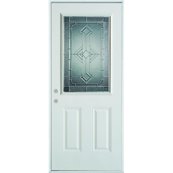 Stanley Doors 32 in. x 80 in. Neo-Deco Zinc 1/2 Lite 2-Panel Painted White Steel Prehung Front Door