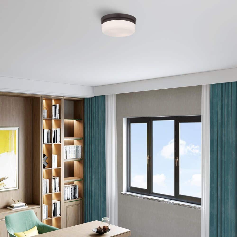Bronze and White Glass 2-Light Ceiling Mount