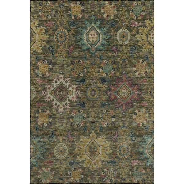 Mayfield Premium Machine Washable Abstract AMF2151 Olive 10 ft. x 14 ft. Area Rug