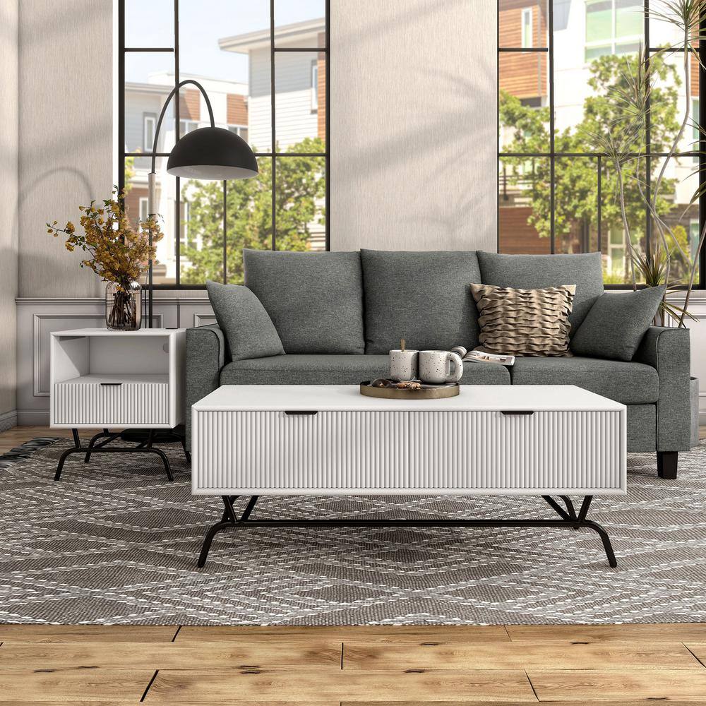 GIA Home Furniture 3-Piece Living Room Set Including 1 Coffee Table Made Of Chipboard And 2 Side Tables, Technical Wood, Marble Vein, Walnut, Set Of 3