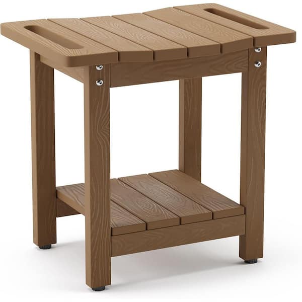 HDPS Freestanding Shower Bench with Shelf-Waterproof, Non-Slip Spa Seat for Shaving Legs, Indoor/Outdoor Use in Brown
