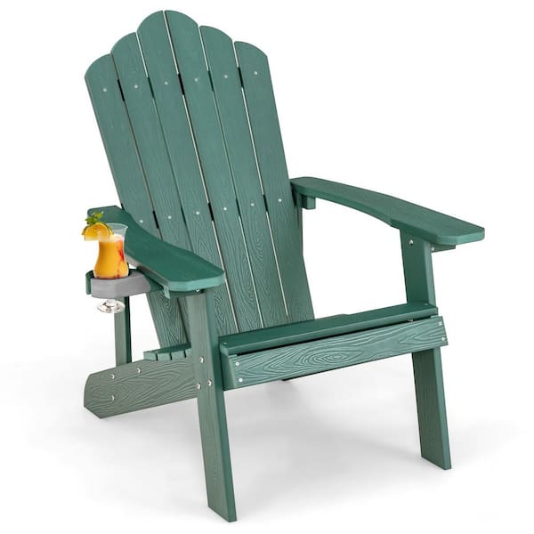Green Outdoor Plastic Adirondack Chair with Cup Holder (1-Pack)