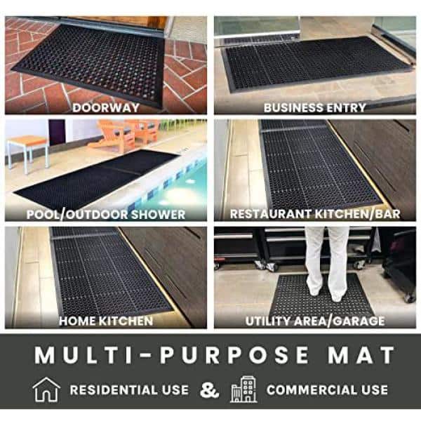 Anti Fatigue Black 24 in. x 36 in. Rubber Non-Slip Commercial Floor Mat