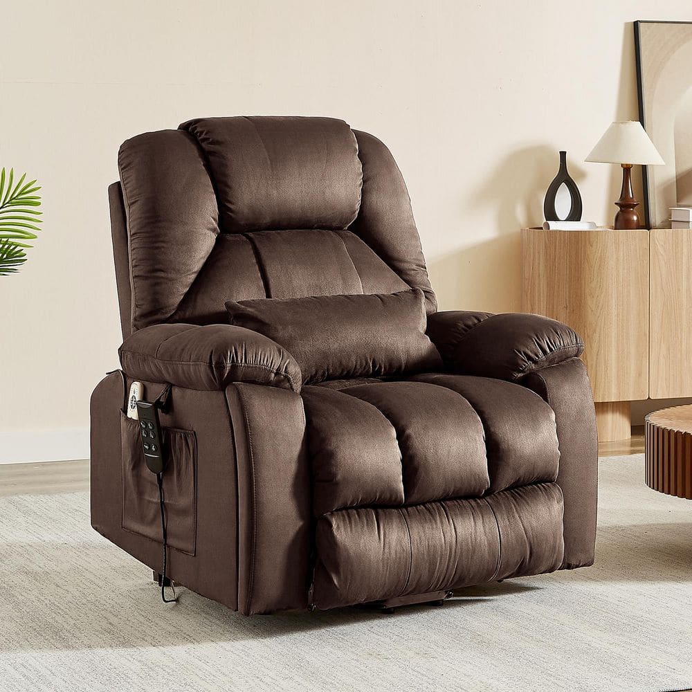 Bestier 40.1 in. W Brown Microsuede Oversize Dual Motor Power Lift