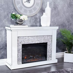 Mirrored Silver Glass Electric Fireplace with Remote Control
